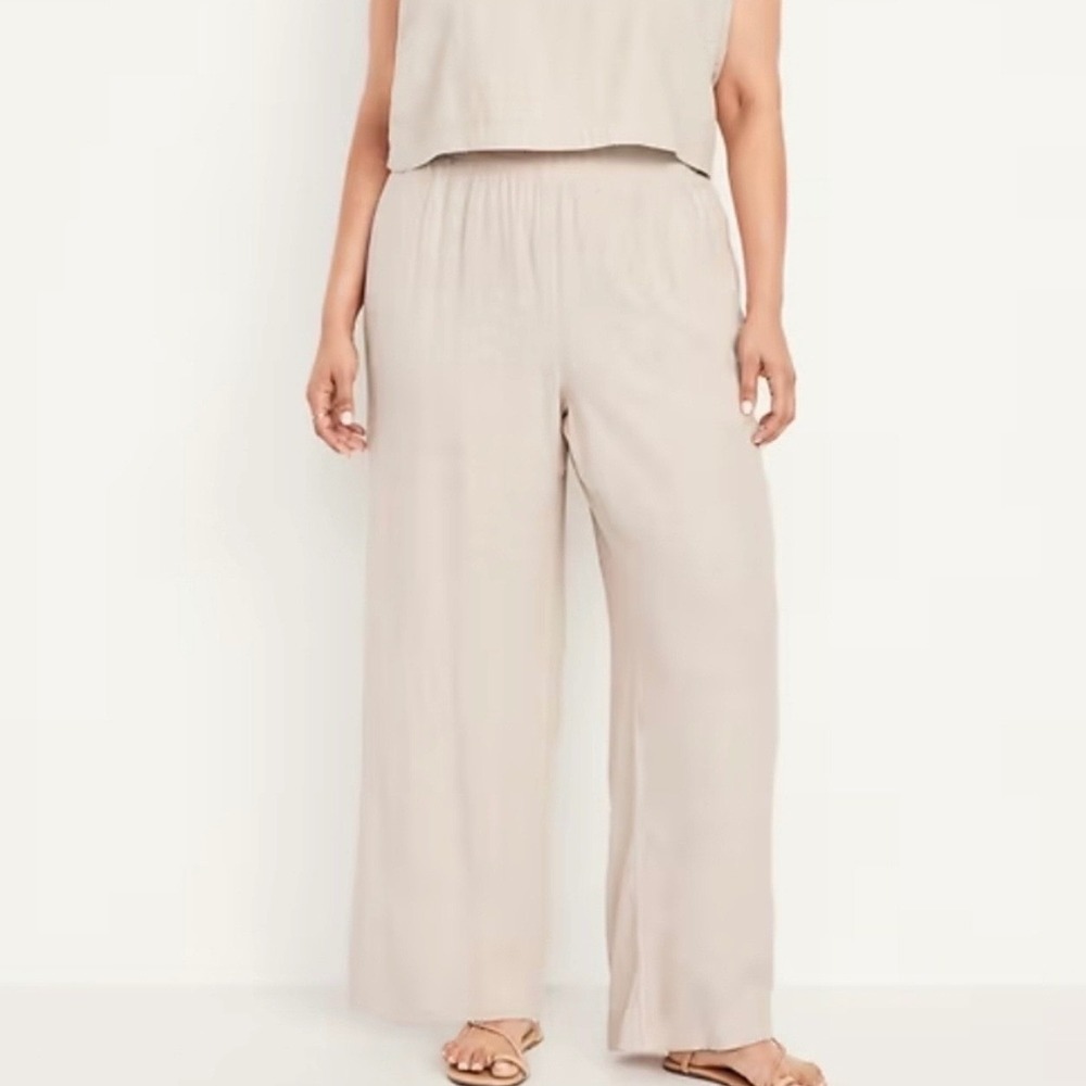 NWT Old Navy Linen Wide Leg Pants Flax Beige Comfy Lightweight 29" Inseam